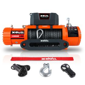 X-BULL 12V Synthetic Rope Winch-13000 lb. Load Capacity Premium Electric Winch (orange)