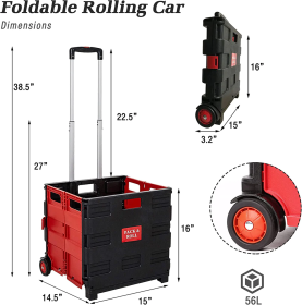 Large Folding Rolling Utility Shopping Cart, Black & Red