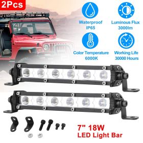 7" LED Light Bar Single Row Offroad Spot Lights 18W Ultra Slim Straight Work Light for Trailer Truck Bus Boat