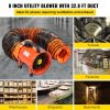 Heavy Duty Cylinder Fan with 10m Vinyl Hose High Velocity Portable Utility Blower/Exhaust Axial Hose Fan 8-Inch Orange