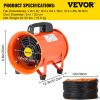 Heavy Duty Cylinder Fan with 10m Vinyl Hose High Velocity Portable Utility Blower/Exhaust Axial Hose Fan 8-Inch Orange