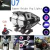 Motorcycle Headlight Cree U7 DRL Fog Lights Driving Running Light with Angel Eyes Lights Ring Front Spotlight Strobe Flashing White Light and Switch