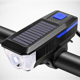 Bicycle Torch Horn USB Solar Headlight (Color: Blue)