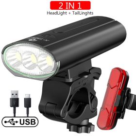 USB rechargeable outdoor waterproof light power display mountain night riding light (Option: 1style-Double lamp)