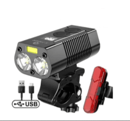 USB rechargeable outdoor waterproof light power display mountain night riding light (Option: 3style-Double lamp)