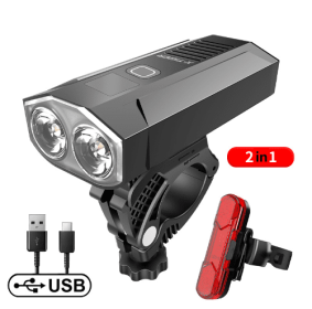 USB rechargeable outdoor waterproof light power display mountain night riding light (Option: 4style-Double lamp)