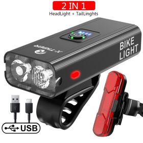 USB rechargeable outdoor waterproof light power display mountain night riding light (Option: Large-Double lamp)